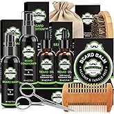 LOKDLAWEN Beard Kit for Men with Beard Wash, Beard Conditioner, Beard Oil, Beard Balm, Brush, Comb, Scissors, Storage Bag, Gifts for Men Dad Husband Boyfriend