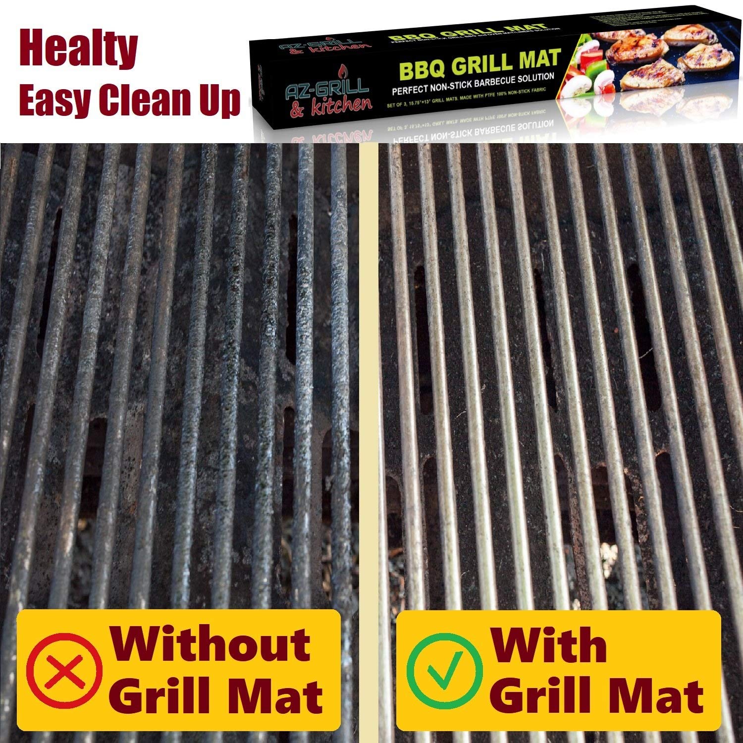 Grill mat Set of 3 BBQ Grill Mats Non Stick Reusable Grilling mats