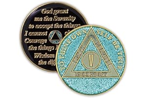 THE TOKEN SHOP 5 Year Sobriety Coin | Glitter Triplate AA Chip Recovery Anniversary Token (Blue)