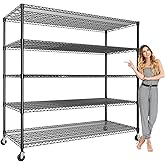 GarveeHome 82" H Metal Shelving Unit Heavy Duty, Industrial 5-Tier Storage Shelves 3300LBS Load, Adjustable Garage Shelving Wire Rack Shelves w/Wheels, for Warehouse, Basement, Kitchen, 24" D x 59" W