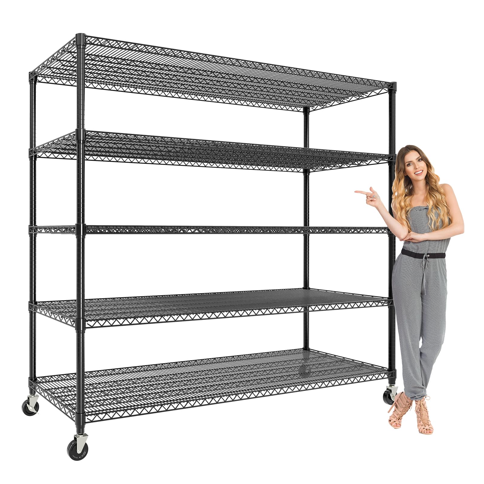 Photo 1 of ****MISSING SCREWS!!!!!!!MilleLoom 5 Tier Industrial Storage Shelving Unit 3300LBS Capacity, Heavy Duty Adjustable Metal Shelves w/Wheels & Leveling Feet, Garage, Workshop, Basement Rack Shelf, 82.7" H X 59" W X 24" H, Black