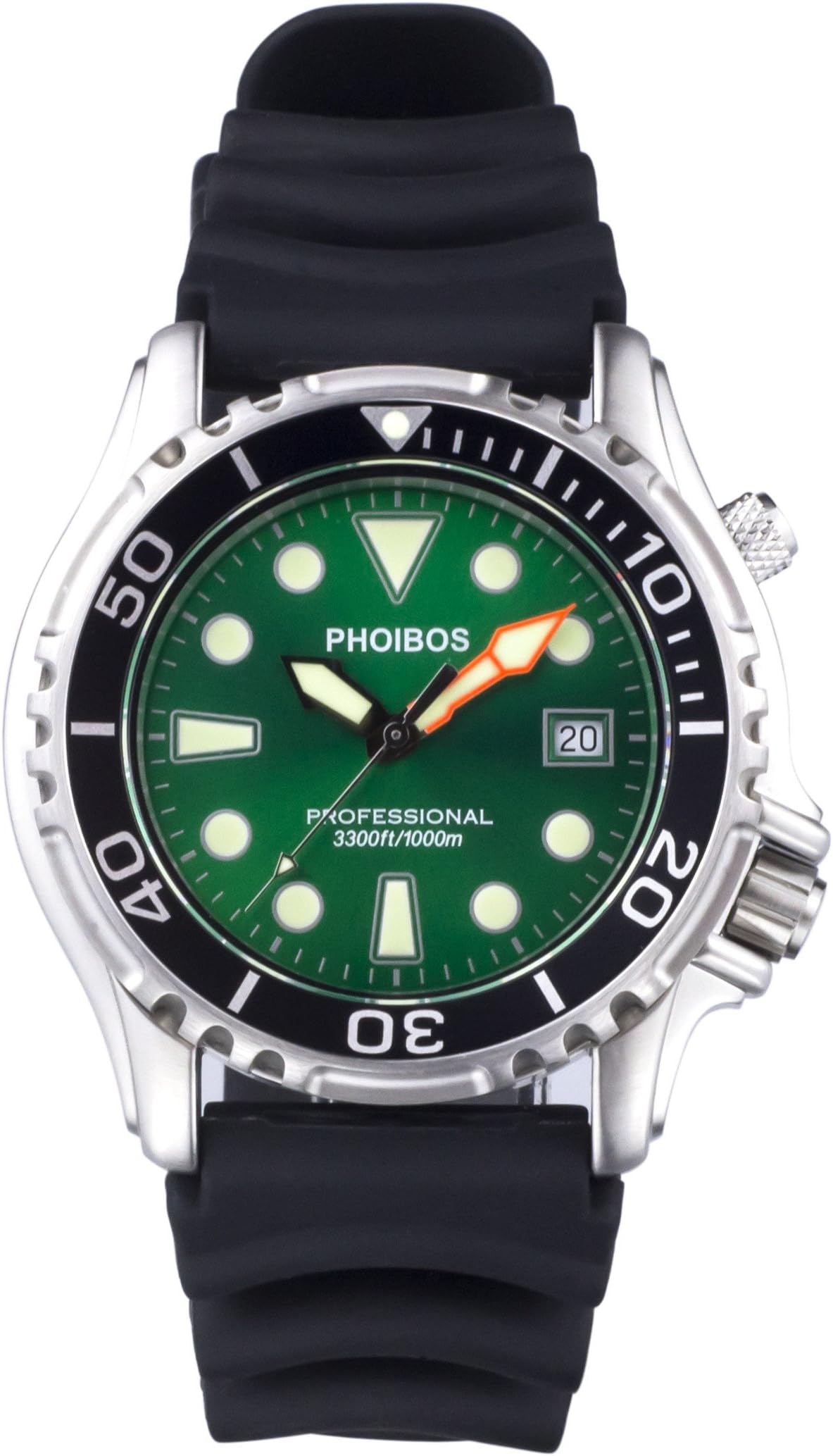 PHOIBOS 1000M Diver Mens Watch Analog Quartz with Rubber Strap PX005A