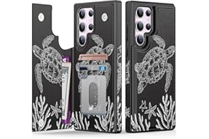 Goodon for Samsung Galaxy S25 Ultra Case Wallet - Flip Folio Leather Cover with Trendy Floral Design, 3 Card Slots & Kickstand Function, Protective Phone Case for Women and Girls - Cute Sea Turtle