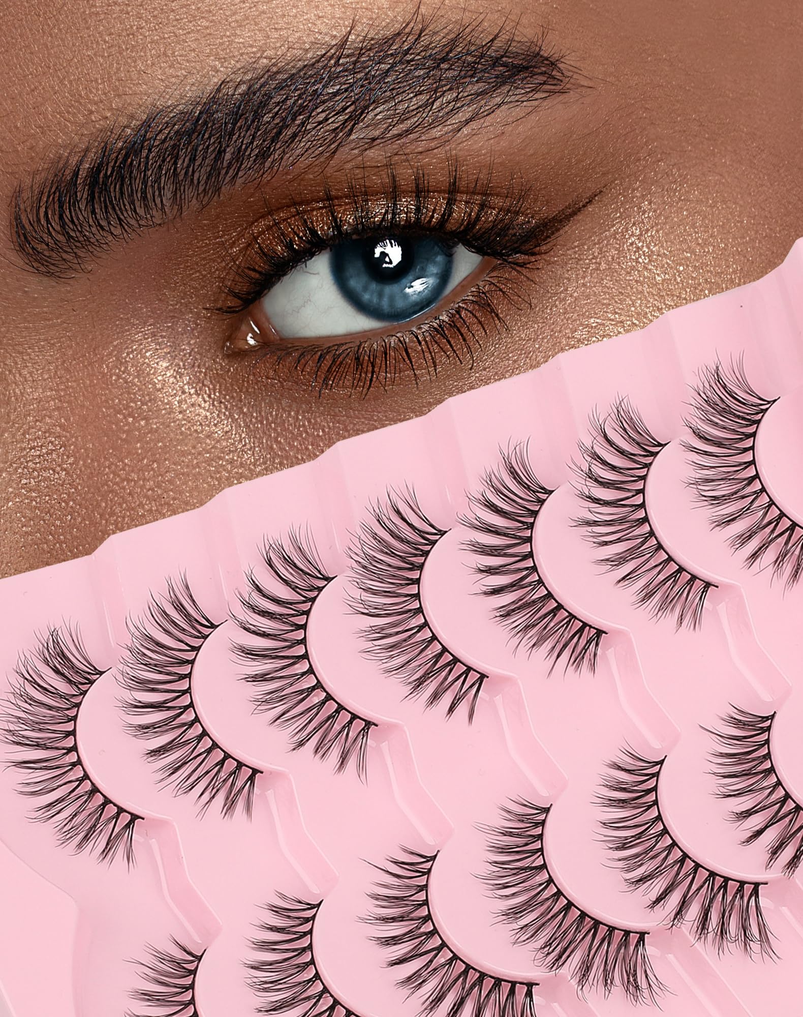 Wispy Cat Eye Lashes Natural Look Thin Band Spiky Lashes C Curl Short Mink Lashes 3D Volume Faux Mink Lashes Natural Fake Eyelashes 80-Shoutout