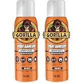 Gorilla Heavy Duty Spray Adhesive, Multi Purpose, Clear, 14 oz, 2-Pack | Bonds Paper, Cardboard, Foam, Fabric, Photo Safe, Repositionable, Non-Yellowing, Indoor and Outdoor Projects