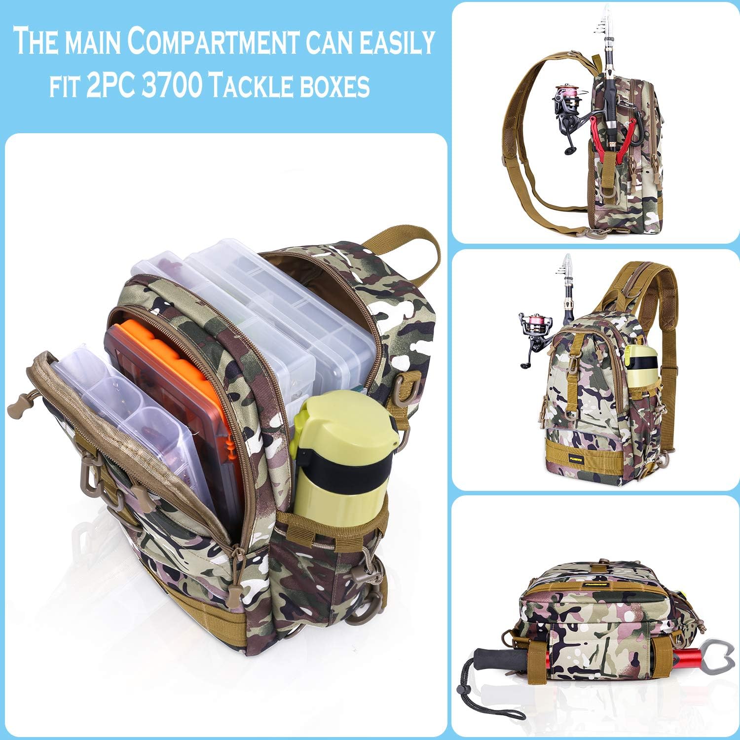 PLUSINNO Fishing Tackle Backpack Storage Bag，Outdoor Shoulder Backpack，Fishing Gear Bag，Water-Resistant Fishing Backpack with Rod Holder (Standard(14.68.75.5 inch)-Italian camo) : Sports & Outdoors