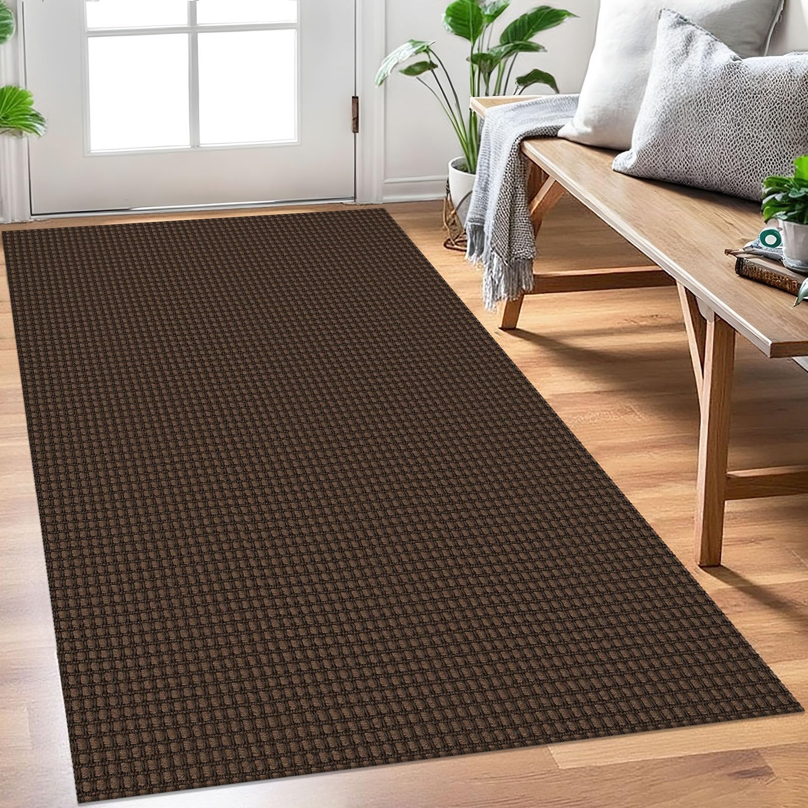Photo 1 of EARTHALL Woven Area Rug 3x5 Ft Washable Rugs for Entryway Braided Non Slip Rubber Backed Throw Rugs Door Mat Indoor Outdoor Entrance Cotton Carpet for Kitchen Foyer Front Door, Brown