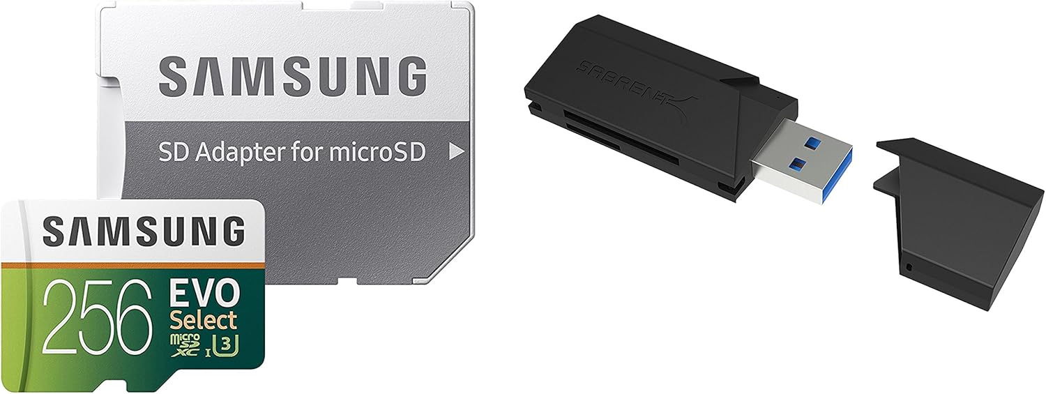 256GB EVO Select Memory Card and Sabrent SuperSpeed 2-Slot USB 3.0 Flash Memory Card Reader