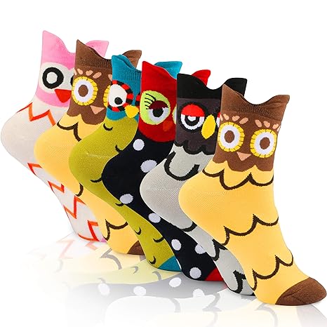 WOSTOO Damen Socken, 6 Paar Socken Damen süße Interessante Tier Charakter Papagei Funny Crew Socken