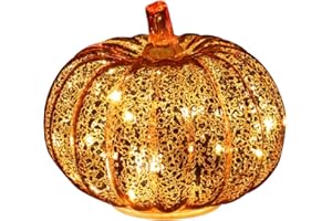 Romingo Mercury Glass Pumpkin Light with Timer for Halloween Pumpkin Decorations Fall and Thanksgiving Christmas Decor,Gold, 5.5 inches