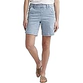 JAG Jeans Women's Maddie Mid Rise 8" Pull-on Short-Legacy, Bleached Stripe, 14 Petite