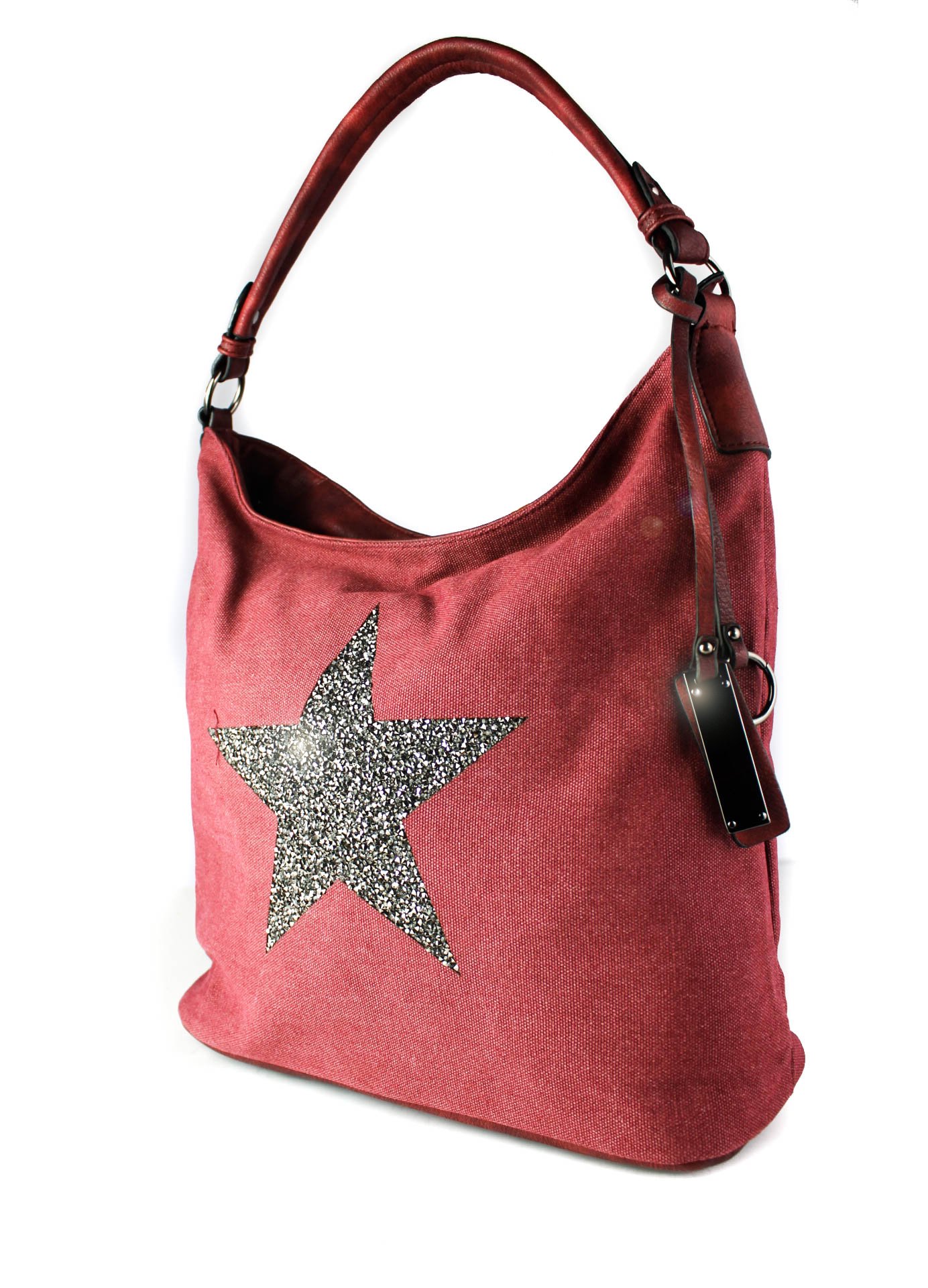 RedFox Sparking Rhinestone Embellished Star Canvas Shoulder Bag/Tote Shopper Large Size 35x30x14 cm