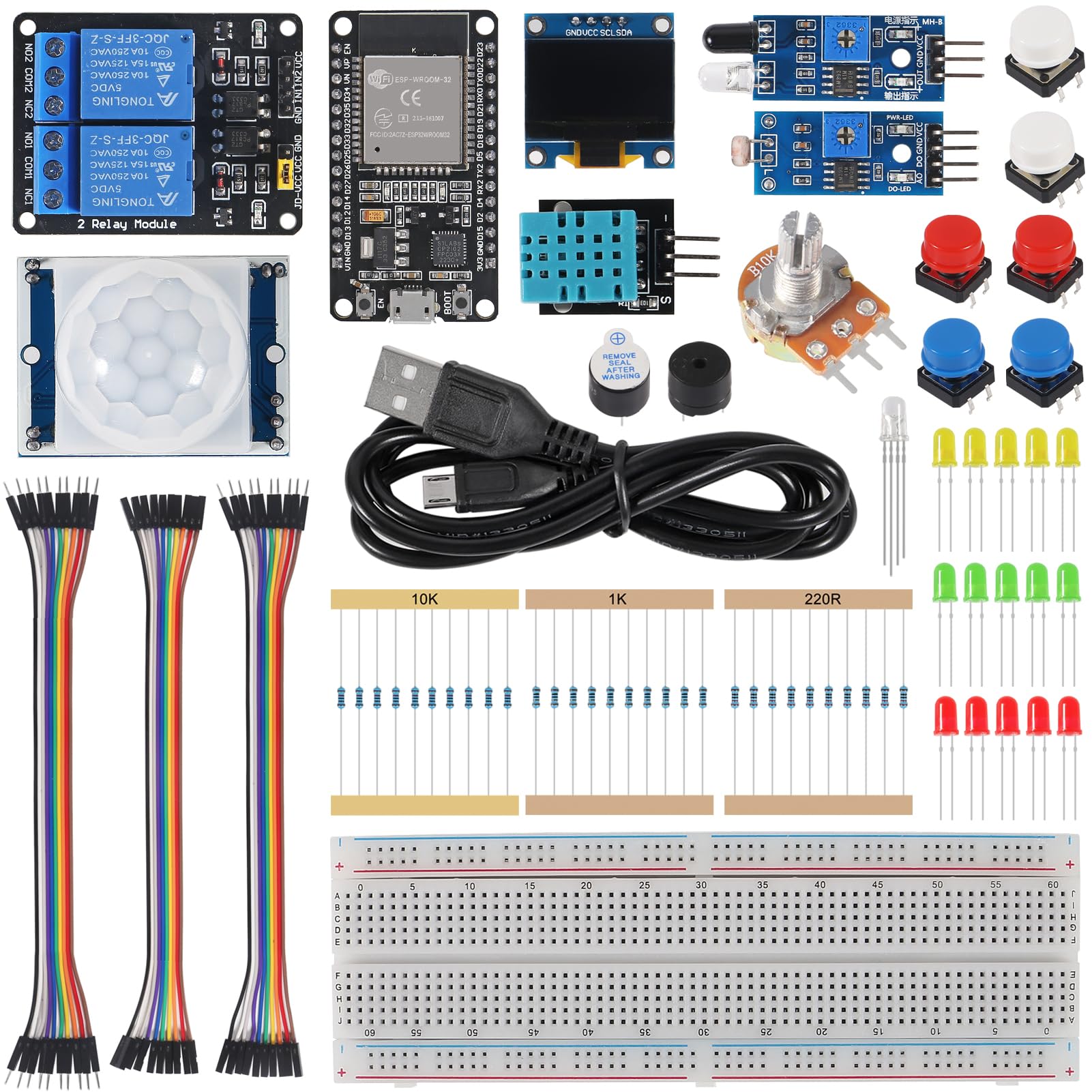 Photo 1 of 95pcs Basic Starter Kit for ESP32 ESP-32S WiFi Development Board for Arduino Project Learning Kit with Tutorials ESP32 kit with Box