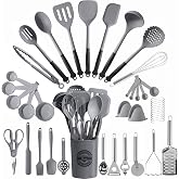 Kikcoin 43 PCS Silicone Kitchen Utensils Set, Dishwasher Safe Kitchen Cooking Utensils Set, 446&deg;F Spatulas Silicone Heat Resistant, Non Toxic Silicone Utensils Set With Two-Tone Grip Handles, Gray