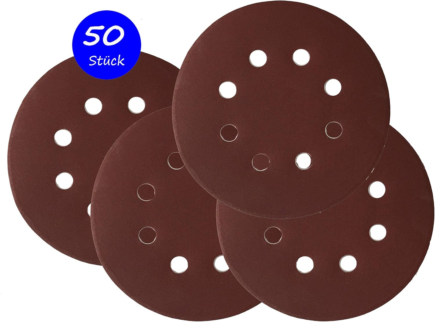 Set of 50 Velcrobacked sanding discs, diameter 125 mm, 240 grit, for rotary sanders, 8 hole