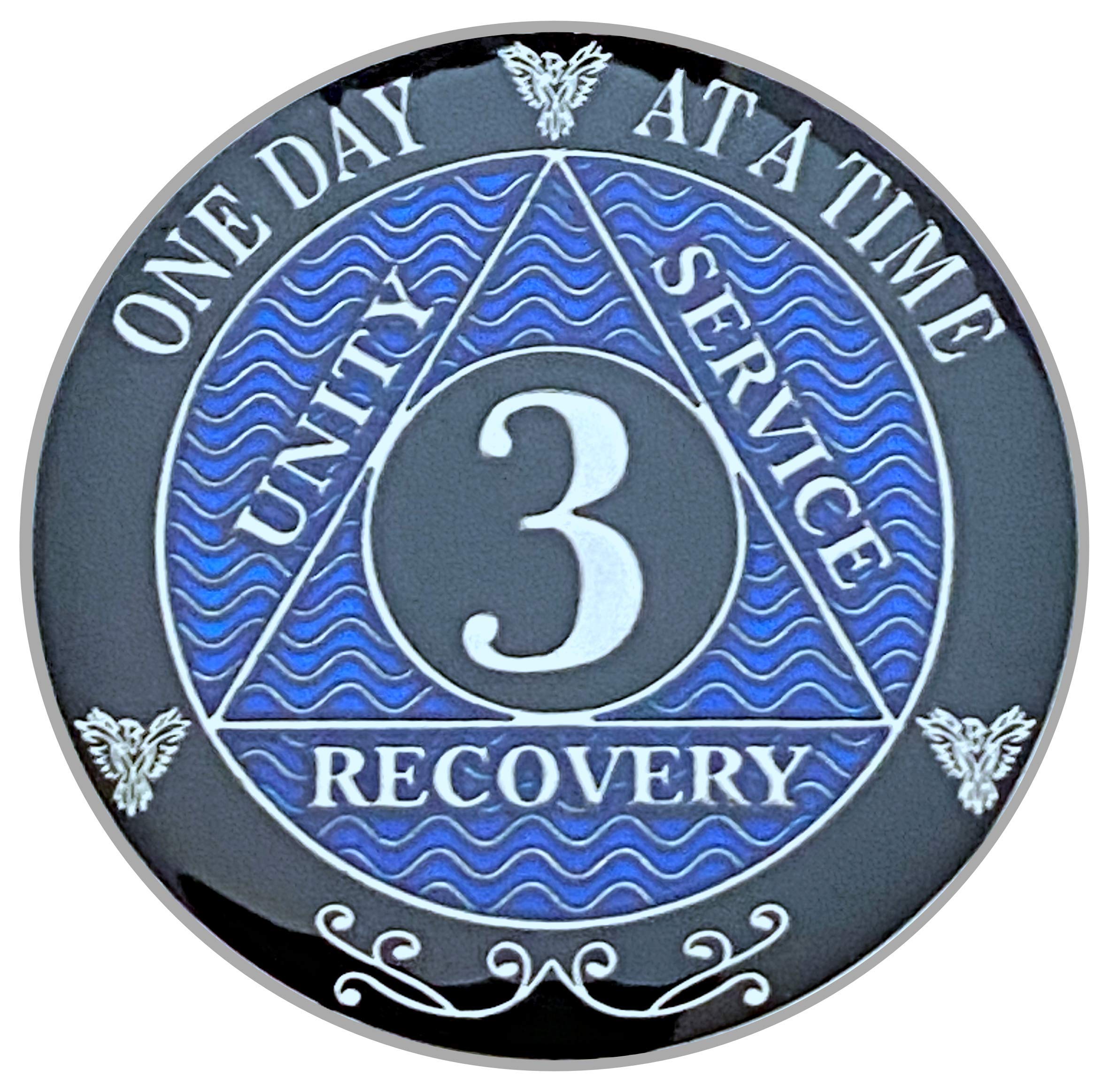 3 Year AA Coin Silver Color Plated-Medallion, Recovery Chip, 12 Step Token, Alcoholics Anonymous Coin