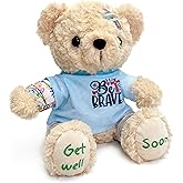 SHSEEN Get Well Soon Bear for Surgery Recovery Gifts, Emotional Comfort Stuffed Animal for Kids & Women, Tonsillectomy & Appendix Post-Op Plush, Be Brave Hospital Patient Companion, 8 Inch Beige