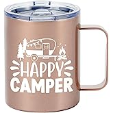 Onebttl Happy Camper RV Gifts for Women, Coffee Mug, Camper Accessories for Inside, for Motorhome Trailer Van Life, Camping Stainless Steel Insulated 350ml/12oz