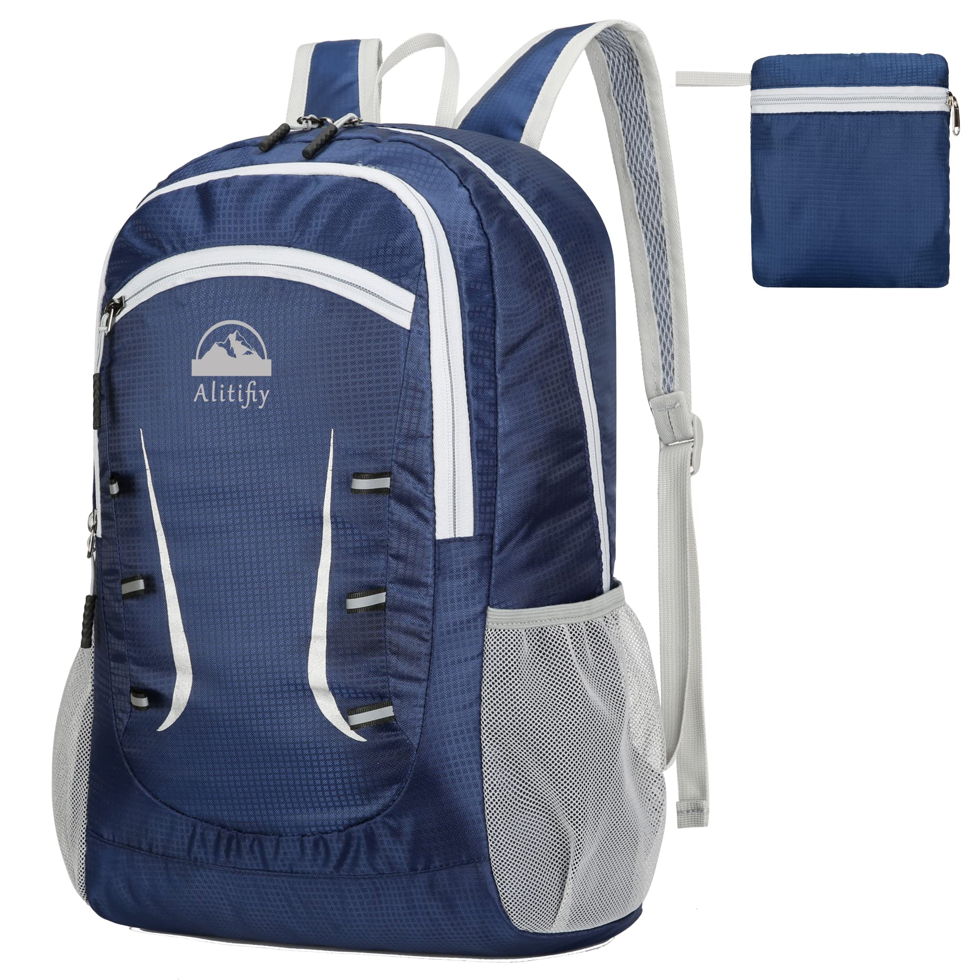 Alitifiy Lightweight Foldable Backpacks, 30L Packable Waterproof Small Hiking Bags & Packs Knapsack Daypack Handy for Men Women Ladies Kids Travel Camping Outdoor Rucksack Bag Pack (Dark Blue)