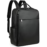 MASINTOR 15.6 inch PU Leather Laptop Backpack Purse for Women, Large College Casual Backpack Travel Bag Black