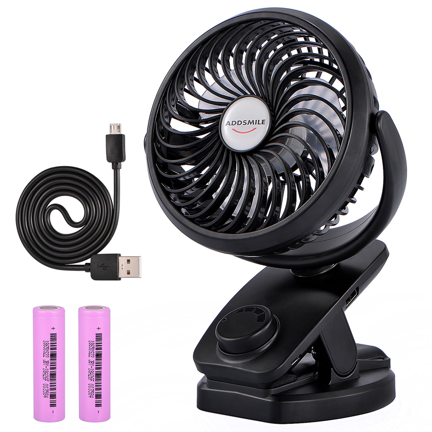 Rechargeable Battery Operated Clip Fan, Portable Clip on USB Desk Fan, ADDSMILE 4400mAh Battery/USB Powered Personal Mini Fan for Baby Stroller/Office/Gym/Beds/Car/Traveling/Camping(6~40h) (Mini)