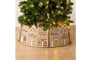 UASWGUDFS LED Gingerbread House Christmas Tree Collar 24 Inch Tree Skirt Stand Base Cover with Lights Cute Gingerbread Xmas Decorations for New Year Holiday Party Decor