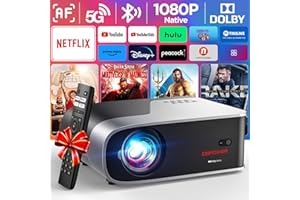 [Netflix Officially/AI Auto Focus] Smart Projector with WiFi and Bluetooth,Dolby Audio,DBPOWER Native 1080p Projector with Apps Built-in Netflix/Hulu/Disney+/Peacock, 600ANSI Movie Projector