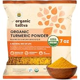 Organic Tattva Turmeric Powder, 7 oz, Cold Ground Spices, USDA Certified | Fresh Natural Oils, Aroma &amp; Color, Vegan, Additives &amp; Chemical Free, Ideal for Cooking, Marinade, Baking &amp; Golden Milk