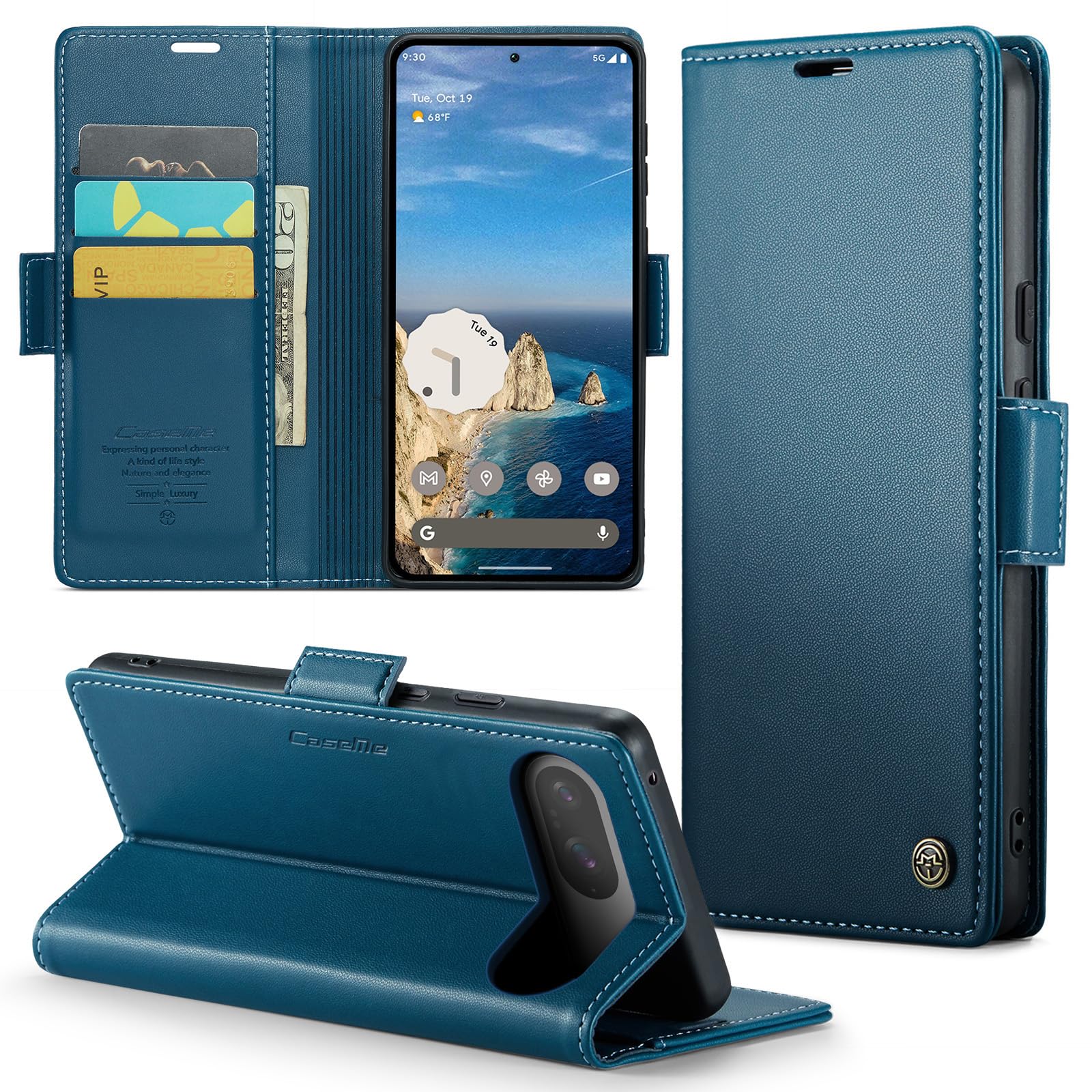 Phernykas for Google Pixel 9/9 Pro Wallet Case with Card Holder, Kickstand RFID Blocking Magnetic Closure Shockproof Protective PU Leather Case for Google Pixel 9 Pro Flip Case Wallet - Blue — image 1