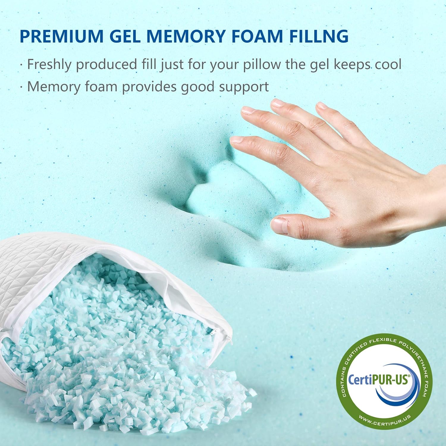 Starcast Shredded Memory Foam Pillow for Sleeping - Adjustable Bamboo Cooling Gel Pillows for Side Stomach Back Sleeper，-CertiPUR-US （20×26） Inches- Standard Size: Kitchen & Dining
