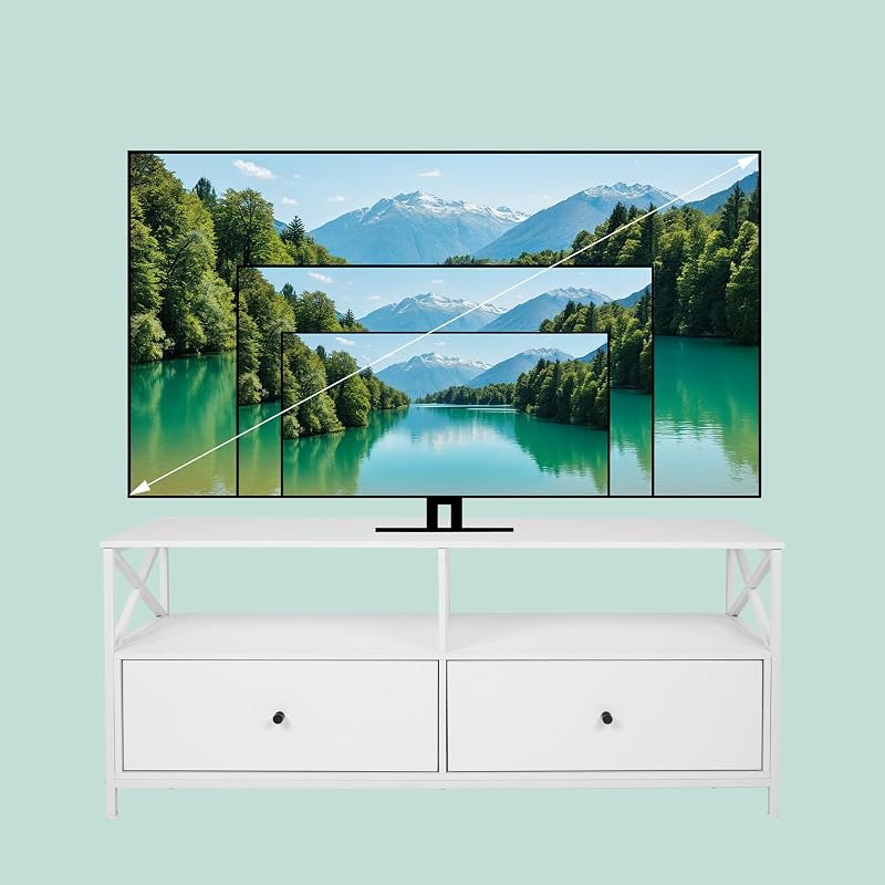 Mueble TV, 2 Huecos y 2 cajones, para TV hasta 55", 50 x 120 x 40 cm, Blanco