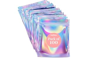 100 Pieces Mylar Bags 4 x 6 - Smell Proof Bags - Holographic Mylar Packaging Pouches for Food Storage & Jewelry Packaging