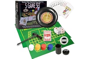 IIDEA 5 in 1 Professional Roulette Wheel Set, 10-inch Gambling Wheel, with 100 Chips, 3 Different Game Table Mats, Rake and Ball, Casino Games Suitable for Roulette and Texas Hold'em