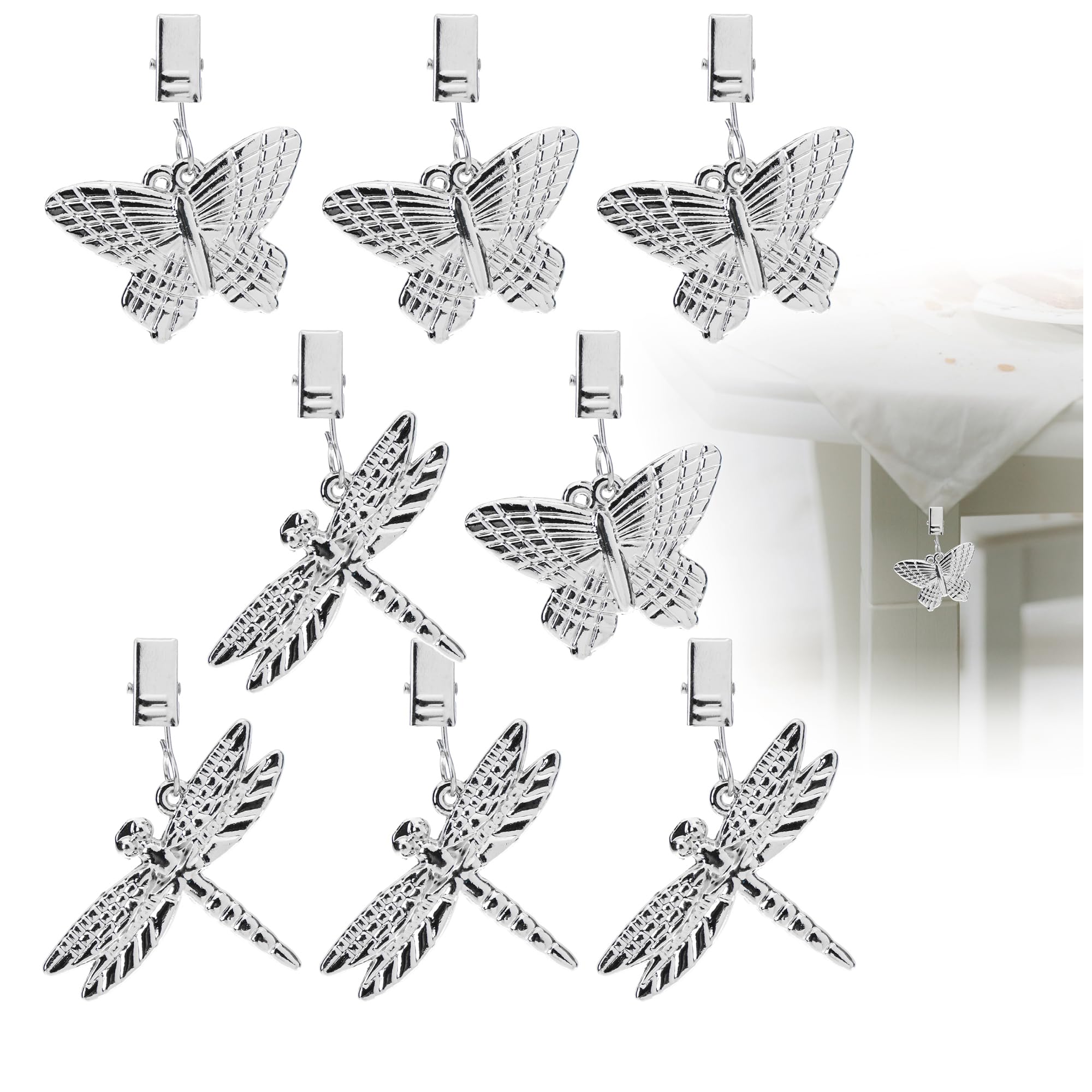 com-four® 8x tablecloth weights - tablecloth weights in the form of dragonflies and butterflies - tablecloth clips - approx. 35g each - tablecloth clips (silver colored)