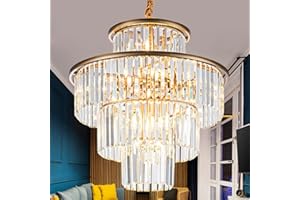 lighceac 23" 14-Light Modern Crystal Chandelier Light Fixtures 4-Tier Gold Luxury Chandeliers for Dining Room Round Hanging Pendant Lighting for Living Room Kitchen Entryway Bedroom