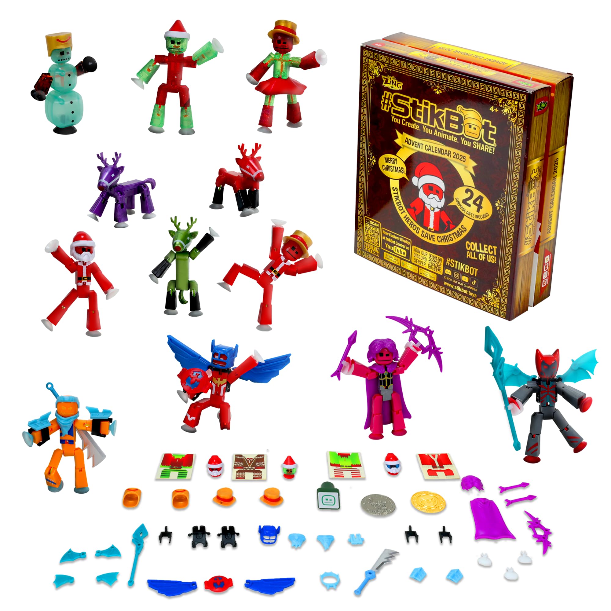 Zing Stikbot Advent Calendar Xmas Countdown Collectable Action Figures, Includes exclusive Stikbots, and xxclusive Collectors’ Items. Create Stop Motion Animation (2025)