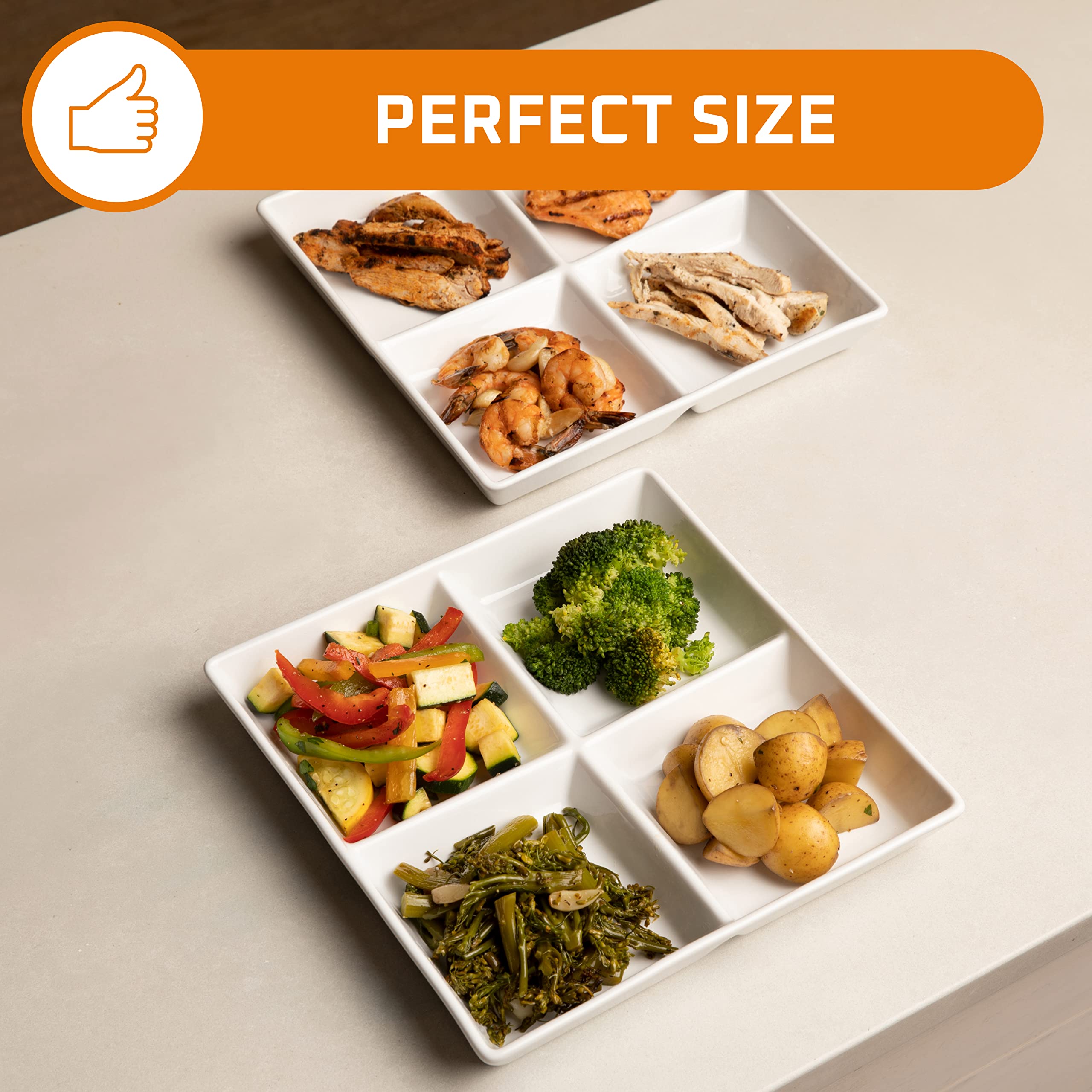 Bruntmor Snacks Dinner Serving Tray Dish in White |10 x 10 inch Set of 2 Decorative Ceramic Appetizer 4 -Compartment Serving Platter Tray | Chafing Dish | Serving Dishes