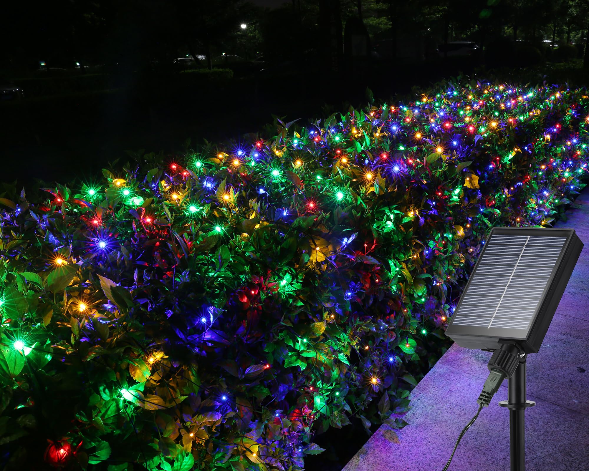 Photo 1 of iBaycon 4ft × 6ft Solar Net Mesh Lights, Solar Powered Christmas Net Light Outdoor Waterproof, 8 Modes Bush Netting Lights for Xmas Trees, Party, Garden, Outdoor Decorations (Multicolor, 1PACK)