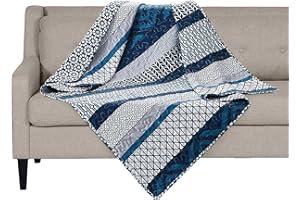 SLPR Dreamcatcher 50" x 60" Modern Throw: Blue Quilt with Stripes, Cottage Lap Quilt for Men, Quilted Throw Blanket Comforter, Lightweight Blanket/Quilt for Summer, Reversible Coverlet for Couch