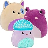 Squishmallows 8" Purple 3-Squish Pack - Frog, Puppy & Mushroom - Get Three Official Jazwares 8" Plush for Less - Soft & Squishy Stuffed Animal Toy - Gift for Kids, Boys & Girls