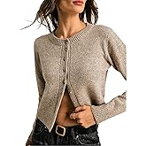 SISKIN Women's Round Neck Long Sleeve Single-Breasted Casual Short Wool Knit Thick Cardigan, Basic Knitted Sweater