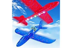 Ueyben 2 Pack Electric Foam Airplane Toy, LED Light Airplanes USB Glider Plane Outdoor Flying Toys Birthday Gifts for Kids