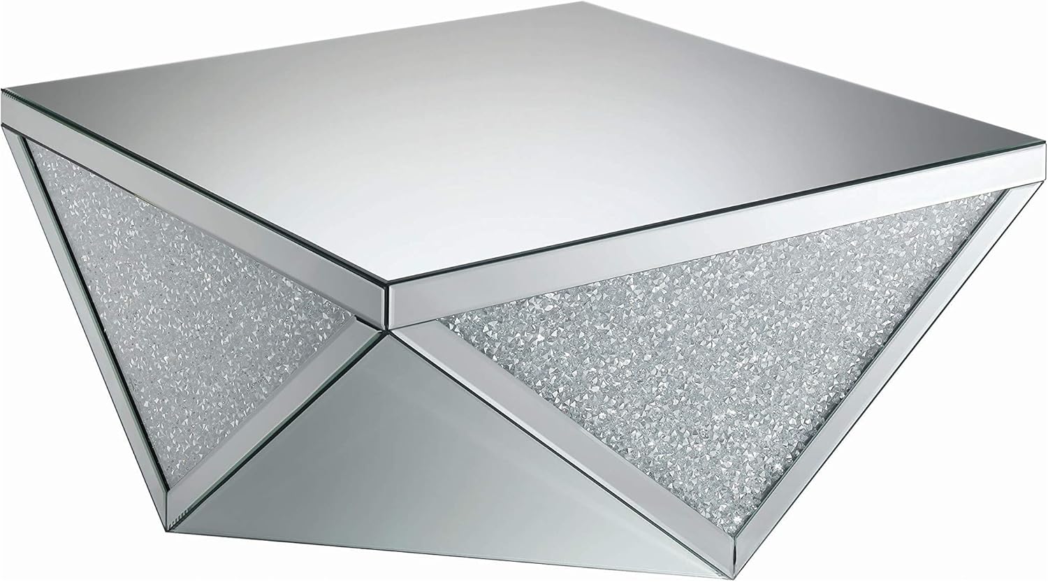 Coaster Home Furnishings Square Triangle Detailing Silver and Clear Mirror Coffee Table, 38.5