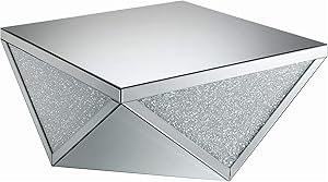 Coaster Home Furnishings Square Triangle Detailing Silver and Clear Mirror Coffee Table, 38.5