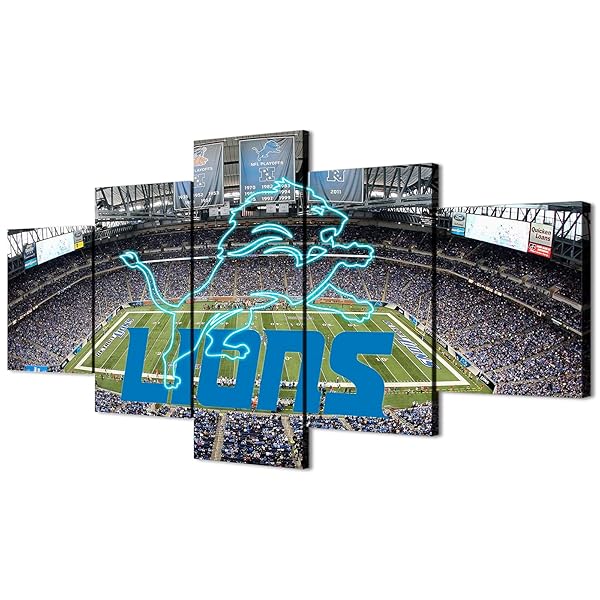 GENERIC (60X100CM/5PCS) FRAMED CANVAS PRINT ORIGINAL POSTER – DETROIT FORD FIELD WITH THE LIONS NEON SIGN – AMERICAN FOOTBALL WALL ART FOR HOME AND OFFICE DECOR