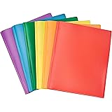 Amazon Basics Heavy Duty Plastic Folders with 2 Pockets for Letter Size Paper, Pack of 6