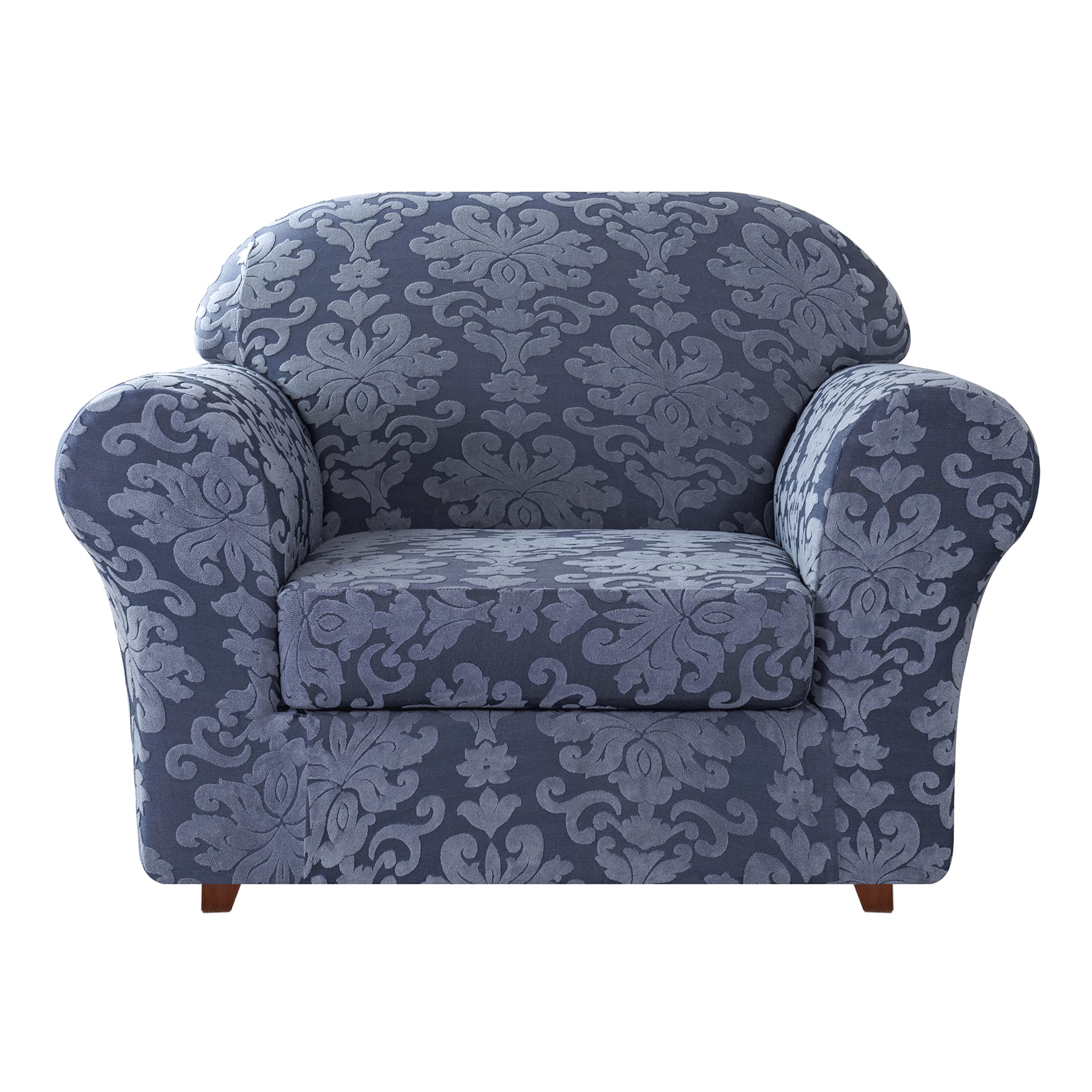 CHUN YI Floral Jacquard Sofa Cover Stretch 1 seater Sofa Slipcover for Living Room, Durable Spandex Fabric Furniture Protector (Chair, Grayish Blue(2-piece))