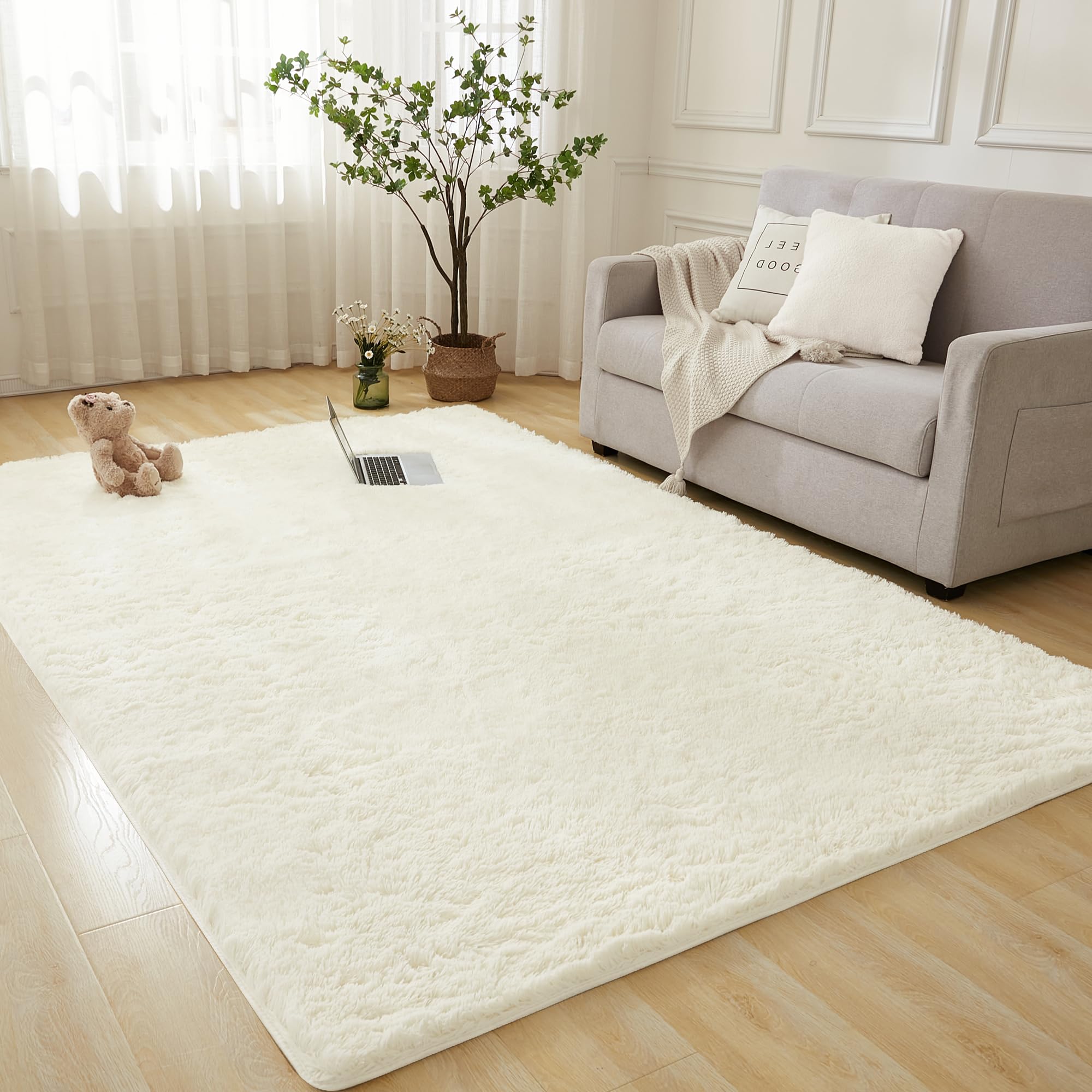Photo 1 of Andency Cream Soft Area Rugs for Living Room Bedroom, 4x6 Fluffy Shaggy Bedside Rug, Non-Slip Large Shag Fuzzy Plush Carpets for Bedroom Kids Dorm Nursery Home Decor Aesthetic