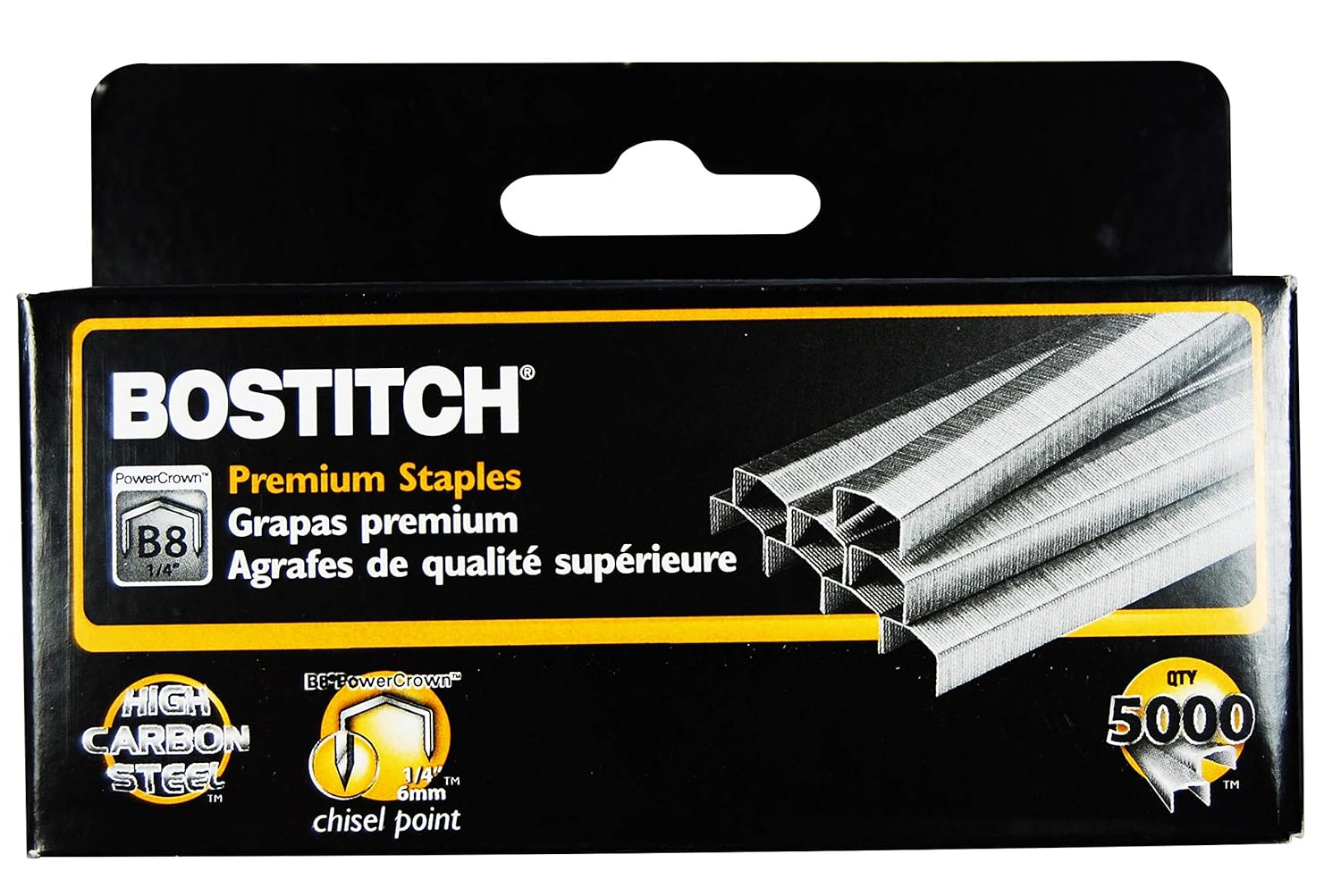 Bostitch B8 PowerCrown 0.25 Inch Staples, Pack of 5,000 Staples