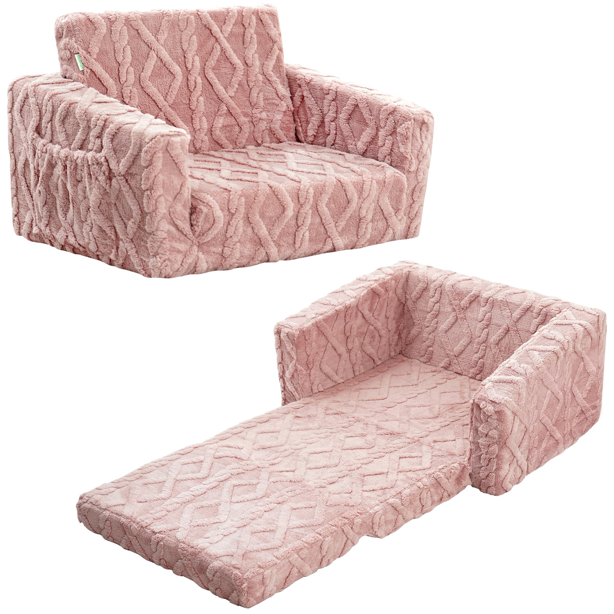 Photo 1 of **MINOR DAMAGE**
MallSingel Toddler Couch for Kids – 2-in-1 Fold Out Sofa and Lounger, Soft Flannel Convertible Chair, Flip Open Kids Couch(Pink)